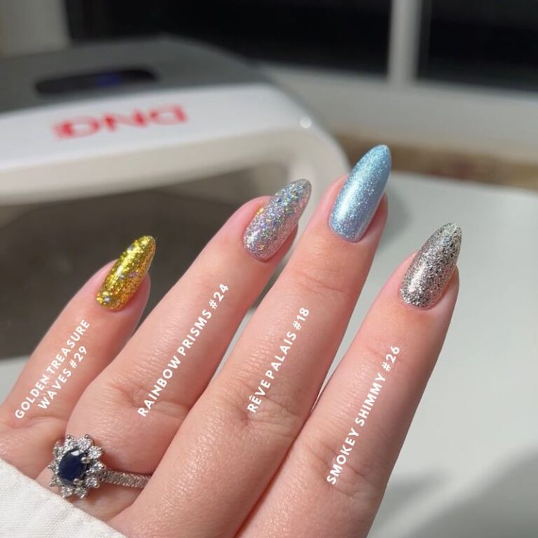 hands wearing 24 Rainbow Prisms Gel & Polish Diva Duo by DND